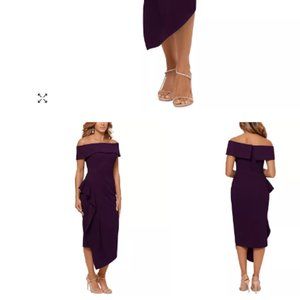 Betsy & Adam Off-The-Shoulder Ruffle Dress  Size 10  Color:  Mulberry